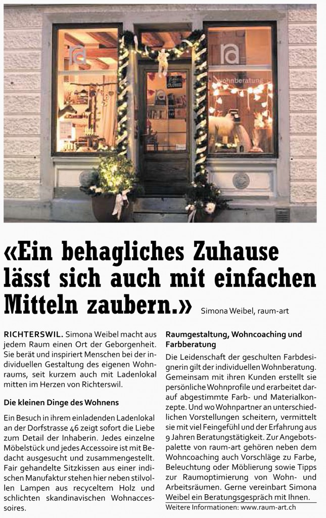 Beitrag ZürichseeZeitung 12.2014